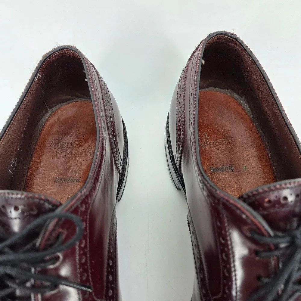 Allen Edmonds Sanford Burgundy Red Cap Toe Brogue Derby Oxford Shoes Mens 11.5